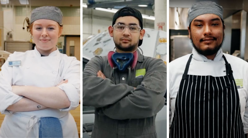 three students posing