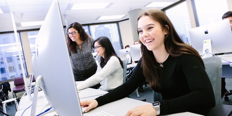 girl working on a computer