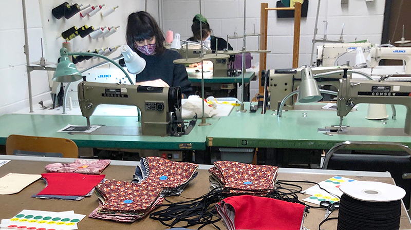 VCC Fashion student sewing masks