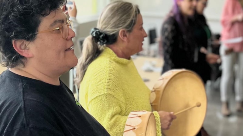 Drumming with traditional Indigenous drums